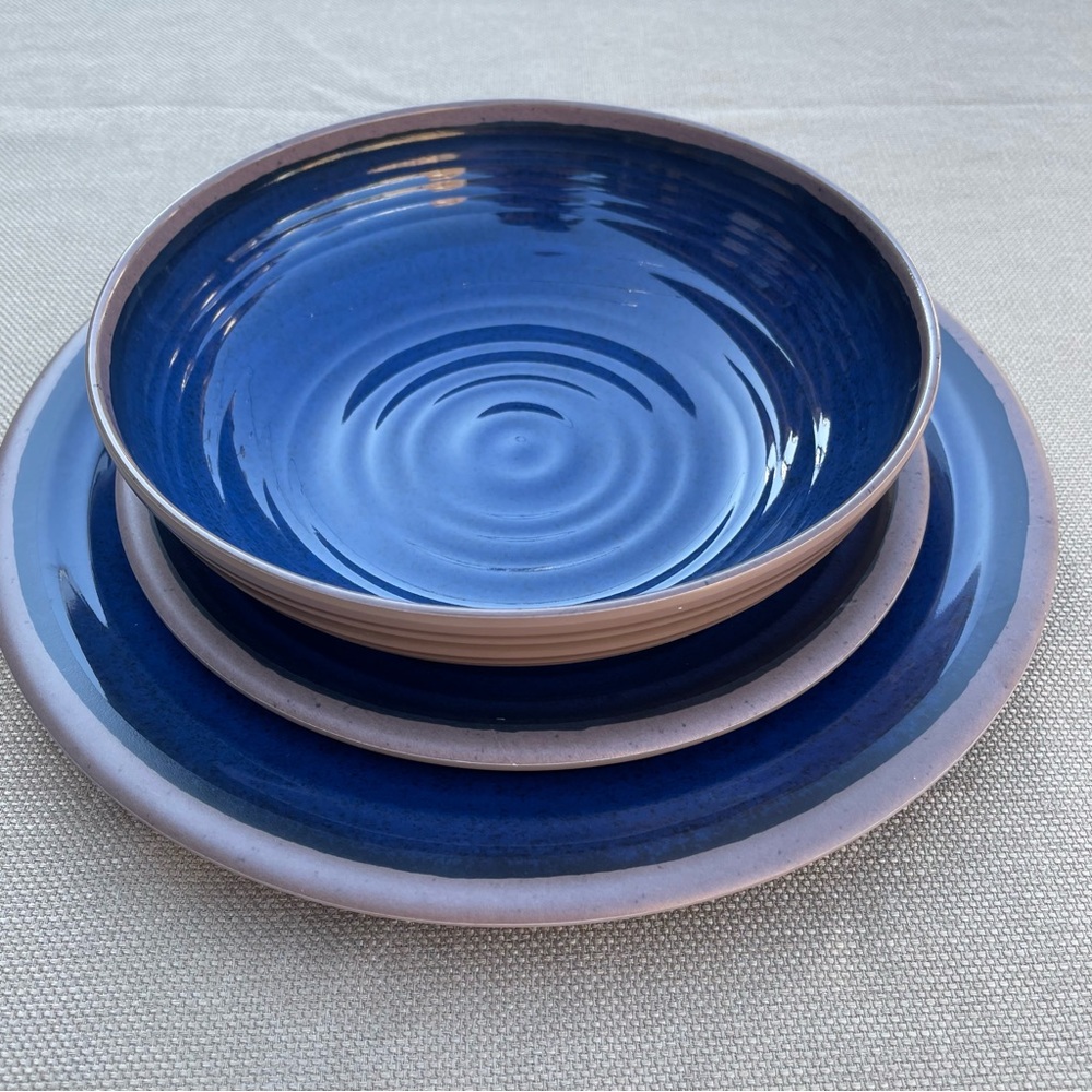 Melange 12-Piece Melamine “Navy Clay Collection” Dinnerware Set